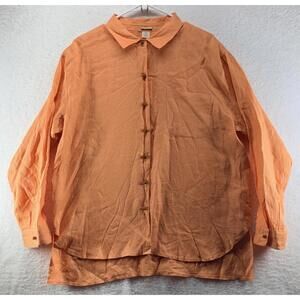 Magaschoni 100% Linen Womens Long Sleeve Button Up Shirt Large Orange